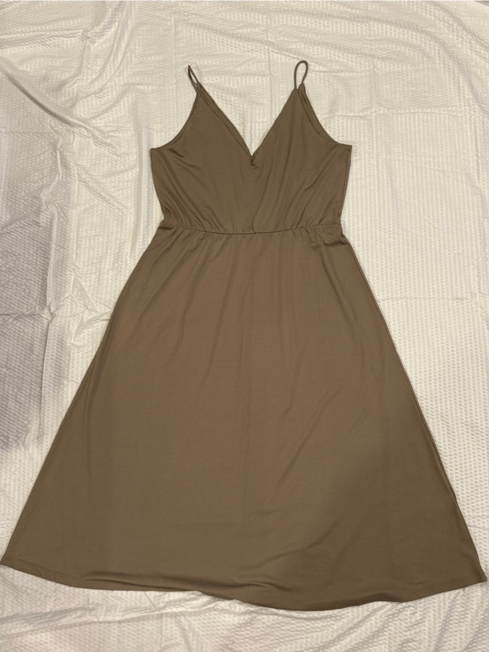 H&M Olive Brown Spaghetti Strap V-Neck Midi Dress